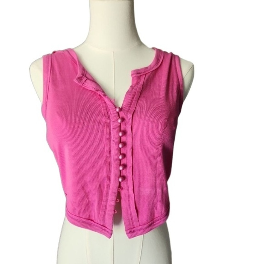 Sincerely Jules Top Womens Size Large Pink Sleeveless Button FrontMinimalistChic